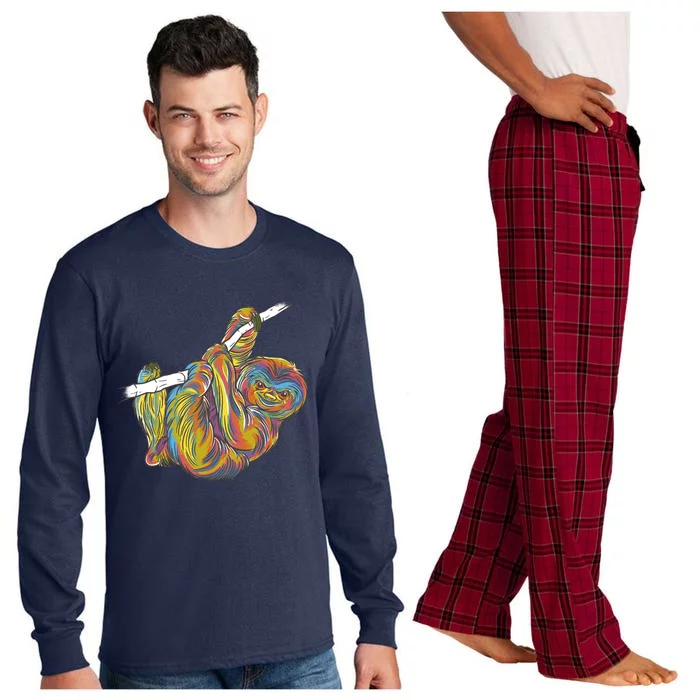 Colorful Hanging Sloth Long Sleeve Pajama Set