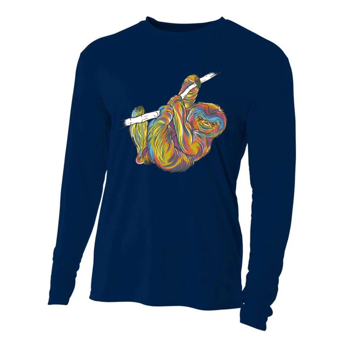 Colorful Hanging Sloth Cooling Performance Long Sleeve Crew