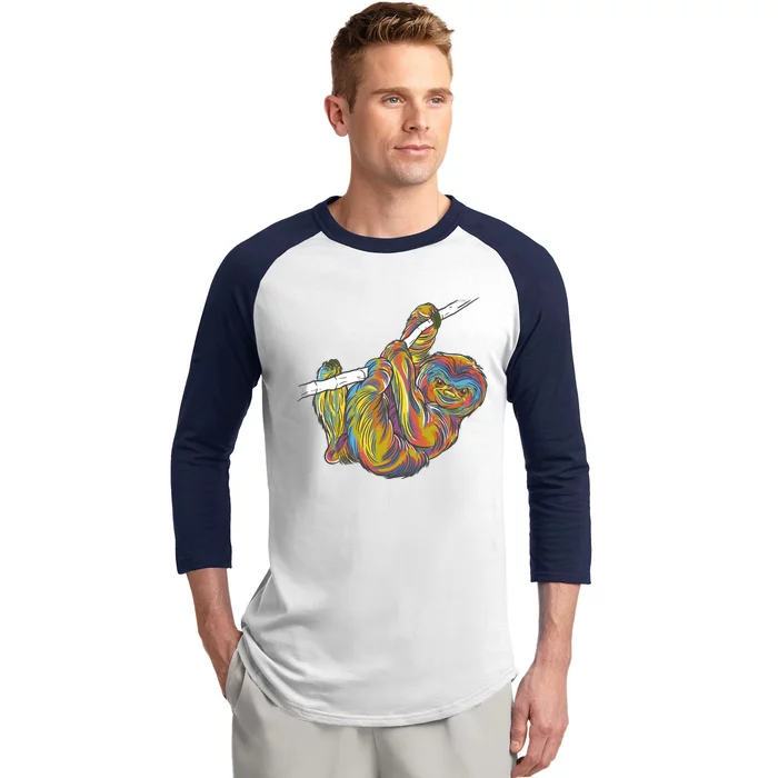 Colorful Hanging Sloth Baseball Sleeve Shirt