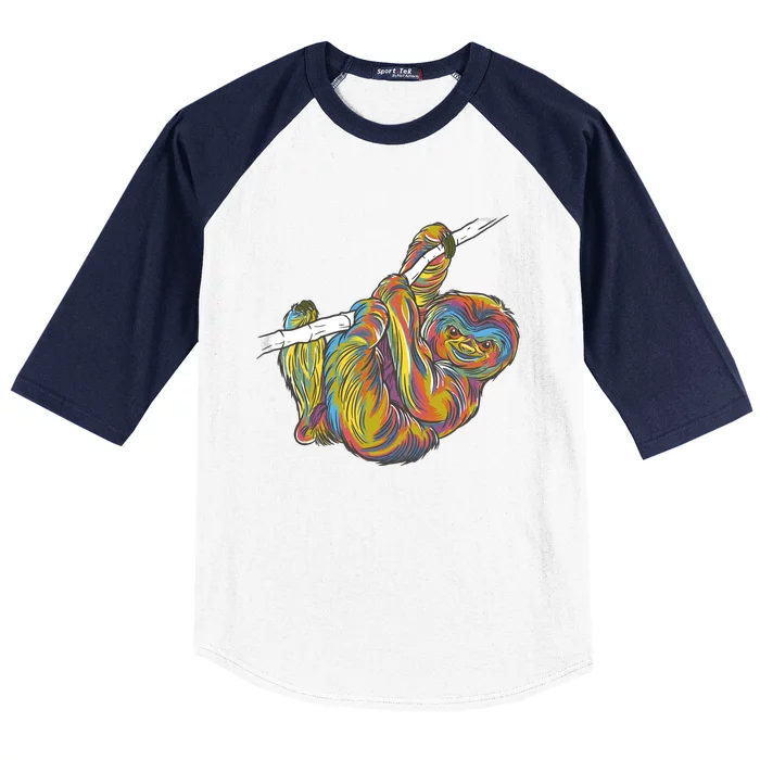 Colorful Hanging Sloth Baseball Sleeve Shirt