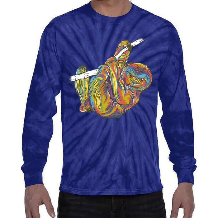 Colorful Hanging Sloth Tie-Dye Long Sleeve Shirt