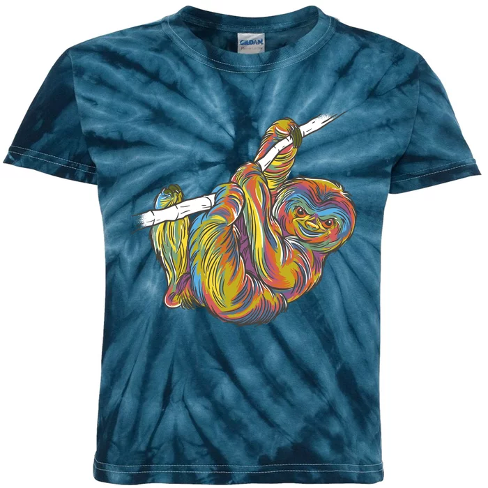 Colorful Hanging Sloth Kids Tie-Dye T-Shirt