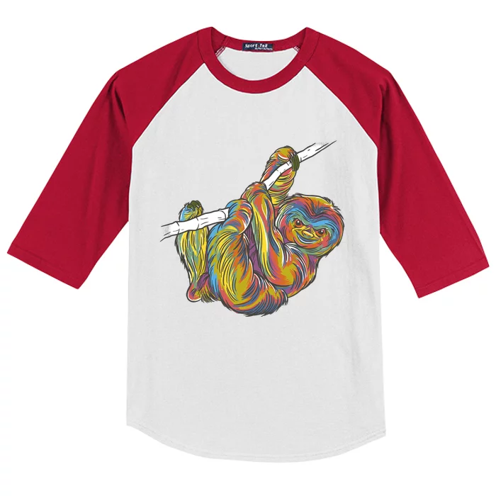 Colorful Hanging Sloth Kids Colorblock Raglan Jersey