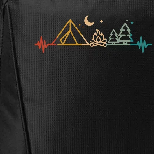 Camping Heartbeat Tent Campfire Trees Camper City Backpack