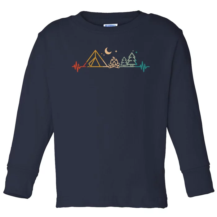 Camping Heartbeat Tent Campfire Trees Camper Toddler Long Sleeve Shirt