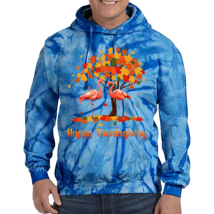 Cool Happy Thanksgiving Fall Flamingo Lover Tie Dye Hoodie