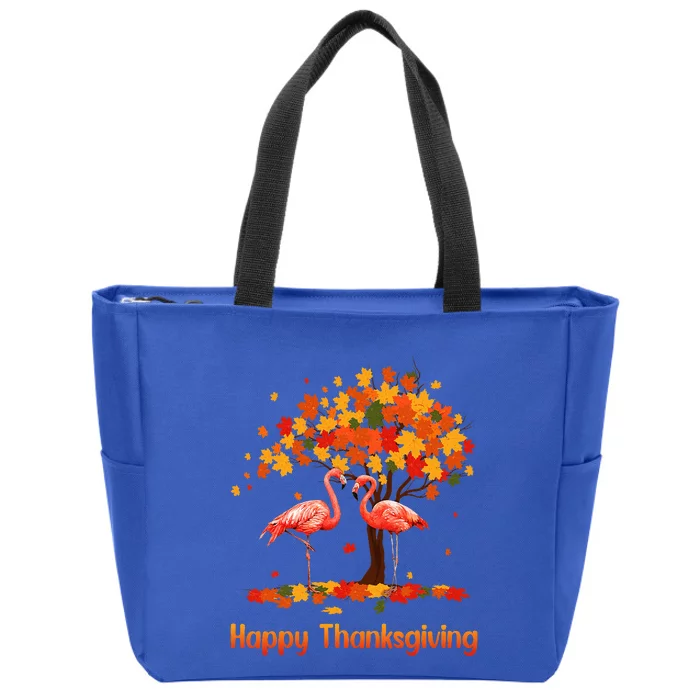 Cool Happy Thanksgiving Fall Flamingo Lover Zip Tote Bag