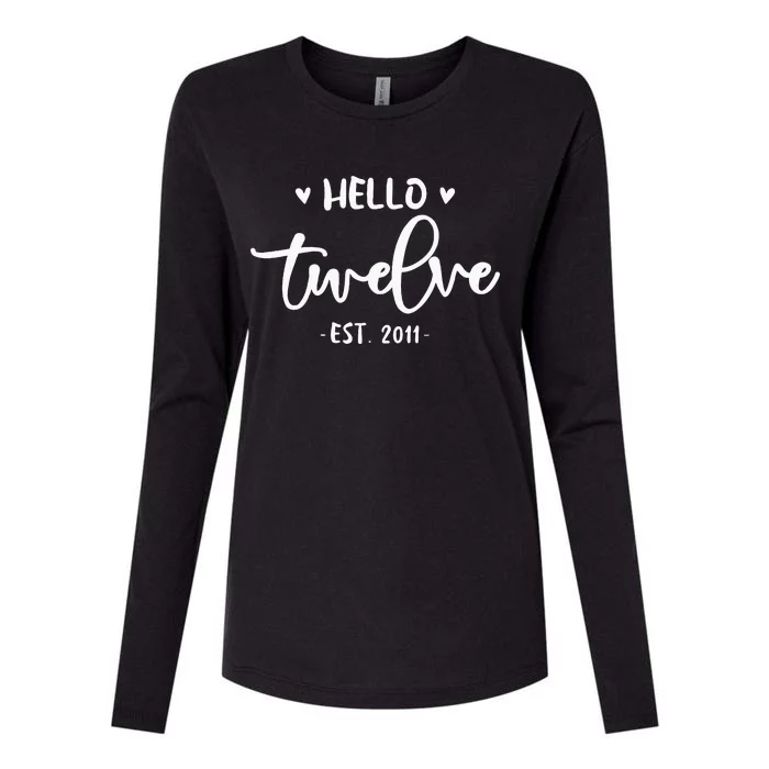 Cute Hello Twelve 12th Birthday For Girls Womens Cotton Relaxed Long Sleeve T-Shirt