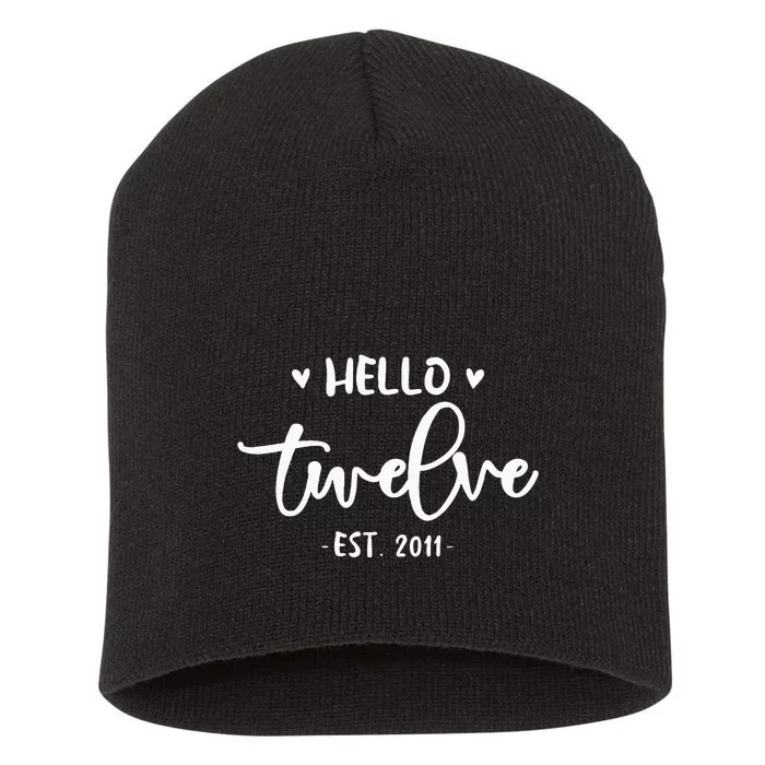 Cute Hello Twelve 12th Birthday For Girls Short Acrylic Beanie