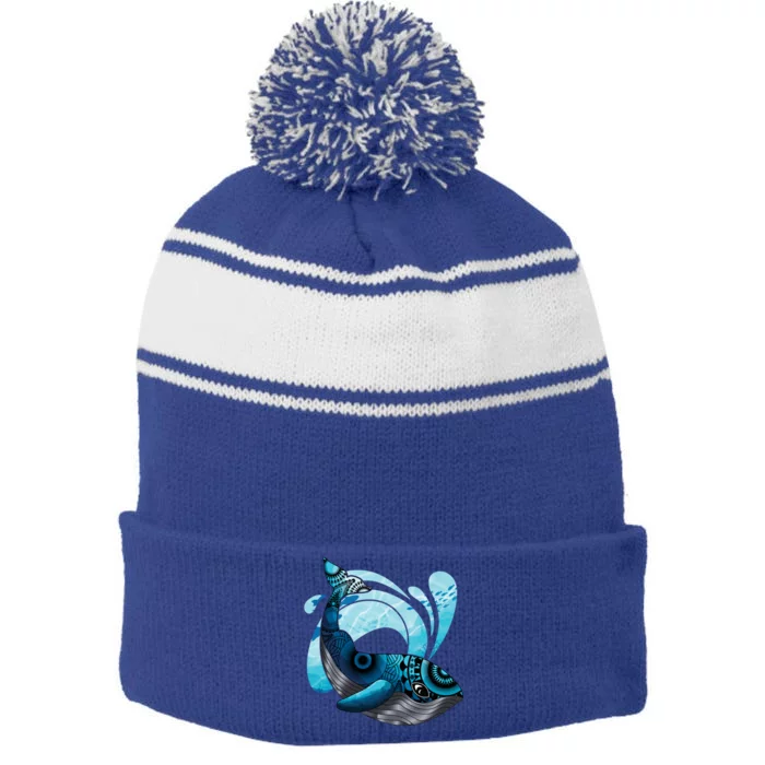 Cute Hawaiian Tribal Whale Activisgift Save The Whales Funny Gift Stripe Pom Pom Beanie