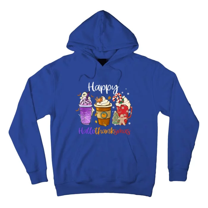 Coffee Halloween Thanksgiving Christmas Happy Hallothanksmas Gift Tall Hoodie