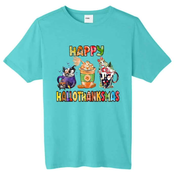 Coffee Halloween Thanksgiving Christmas Happy Hallothanksmas ChromaSoft Performance T-Shirt