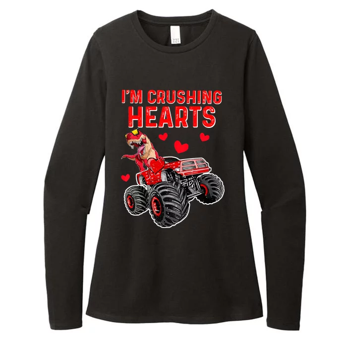 Crush Hearts T Rex Monster Truck Boy Valentines Day Womens CVC Long Sleeve Shirt