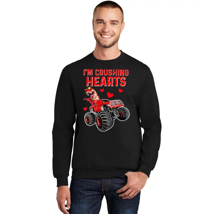 Crush Hearts T Rex Monster Truck Boy Valentines Day Tall Sweatshirt