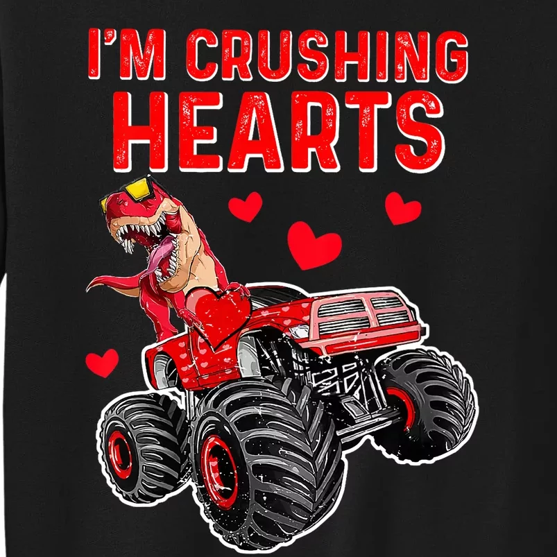 Crush Hearts T Rex Monster Truck Boy Valentines Day Tall Sweatshirt