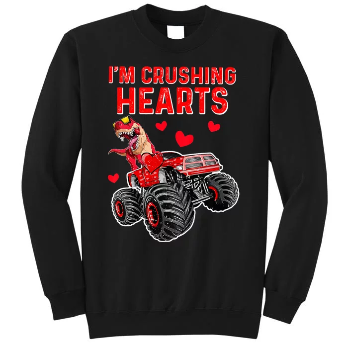 Crush Hearts T Rex Monster Truck Boy Valentines Day Tall Sweatshirt