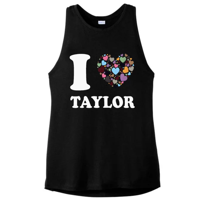 Colorful Heart Taylor First Name Girl I Love Taylor Ladies Tri-Blend Wicking Tank