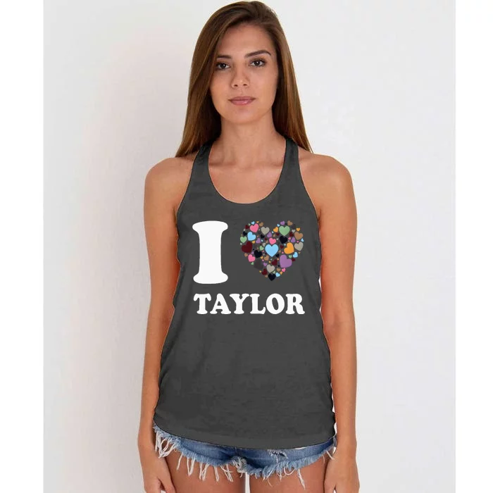 Colorful Heart Taylor First Name Girl I Love Taylor Women's Knotted Racerback Tank