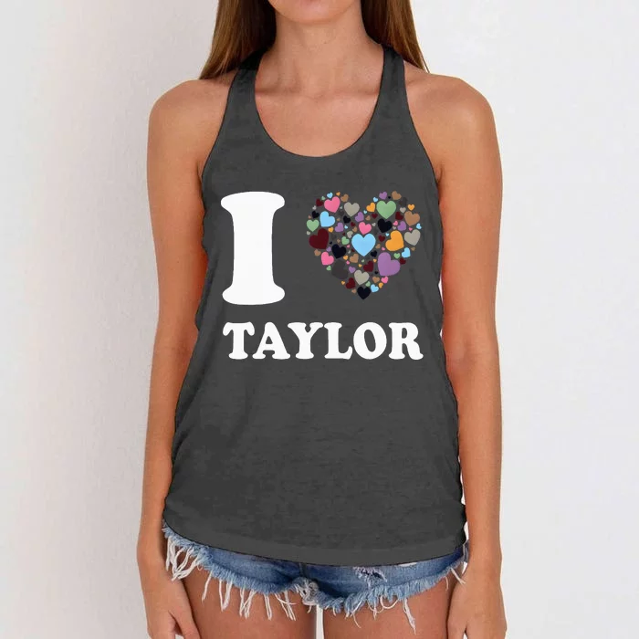 Colorful Heart Taylor First Name Girl I Love Taylor Women's Knotted Racerback Tank