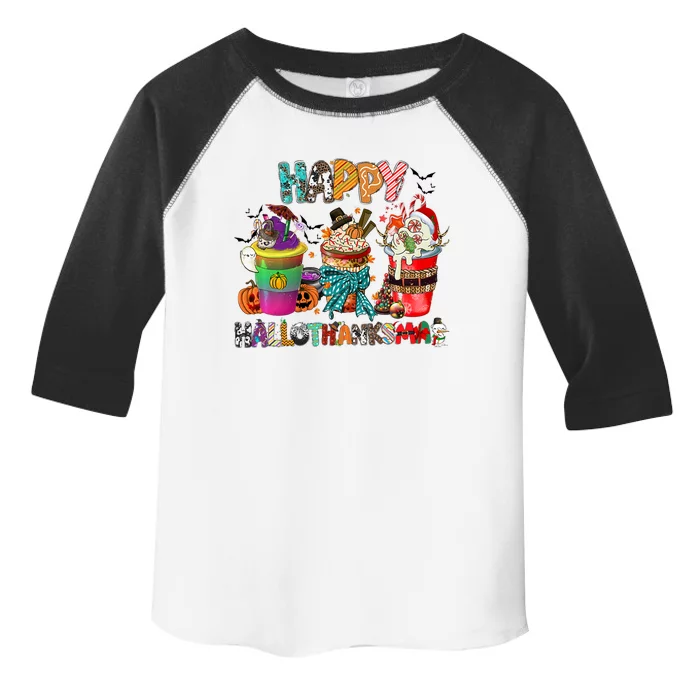 Coffee Halloween Thanksgiving Christmas Happy Hallothanksmas Gift Toddler Fine Jersey T-Shirt