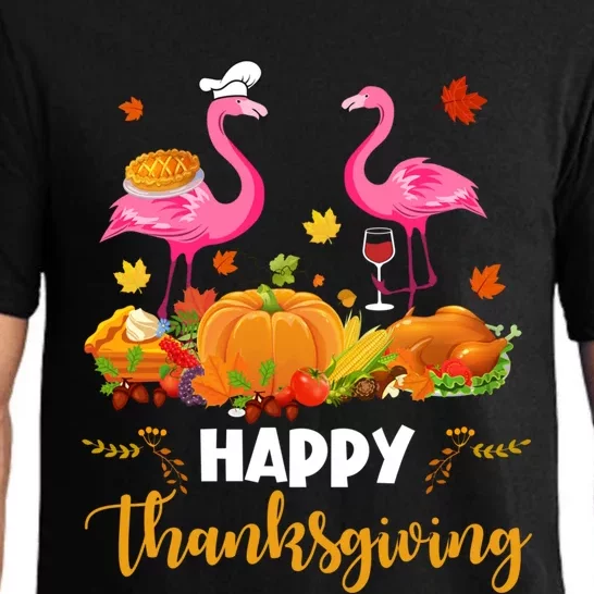 Cool Happy Thanksgiving Flamingo Ing Wine Lover Funny Gift Cool Gift Pajama Set