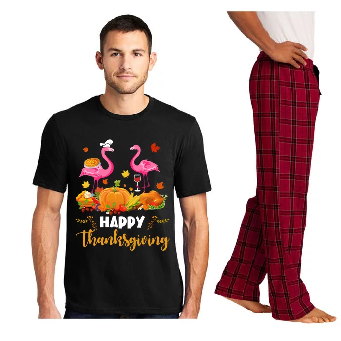 Cool Happy Thanksgiving Flamingo Ing Wine Lover Funny Gift Cool Gift Pajama Set