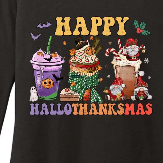 Coffee Halloween Thanksgiving Christmas Happy Hallothanksmas Gift Womens CVC Long Sleeve Shirt