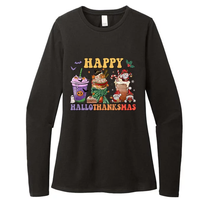 Coffee Halloween Thanksgiving Christmas Happy Hallothanksmas Gift Womens CVC Long Sleeve Shirt