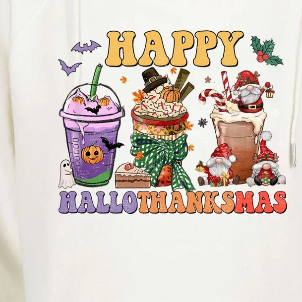 Coffee Halloween Thanksgiving Christmas Happy Hallothanksmas Gift Womens Funnel Neck Pullover Hood