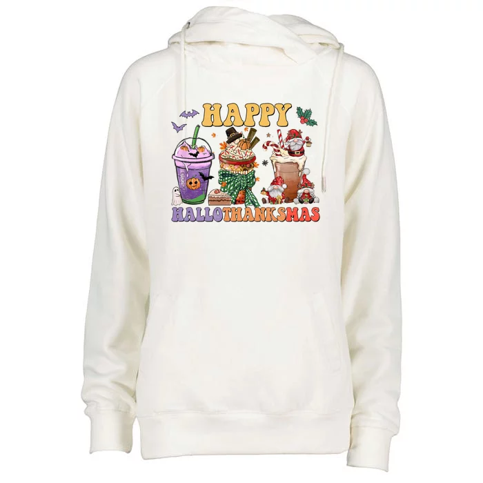 Coffee Halloween Thanksgiving Christmas Happy Hallothanksmas Gift Womens Funnel Neck Pullover Hood