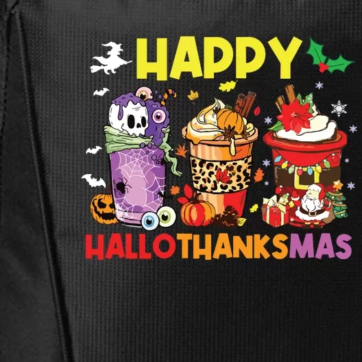 Coffee Halloween Thanksgiving Christmas Happy Hallothanksmas City Backpack