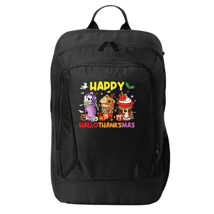 Coffee Halloween Thanksgiving Christmas Happy Hallothanksmas City Backpack