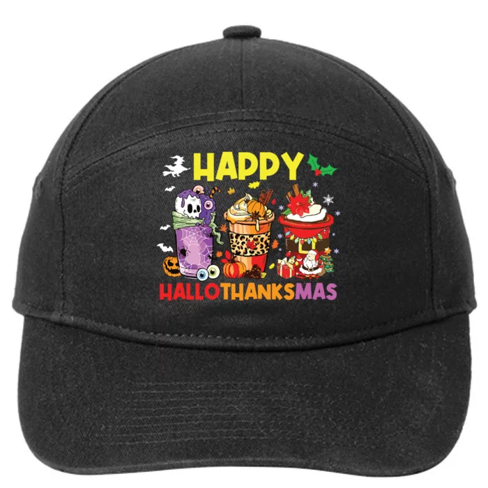 Coffee Halloween Thanksgiving Christmas Happy Hallothanksmas 7-Panel Snapback Hat