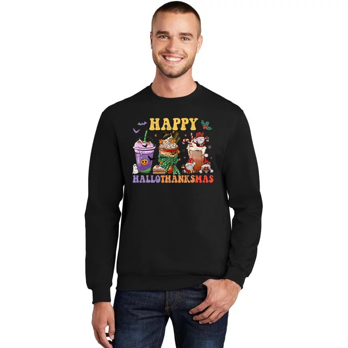 Coffee Halloween Thanksgiving Christmas Happy Hallothanksmas Sweatshirt