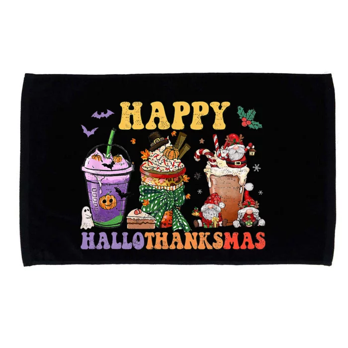 Coffee Halloween Thanksgiving Christmas Happy Hallothanksmas Microfiber Hand Towel