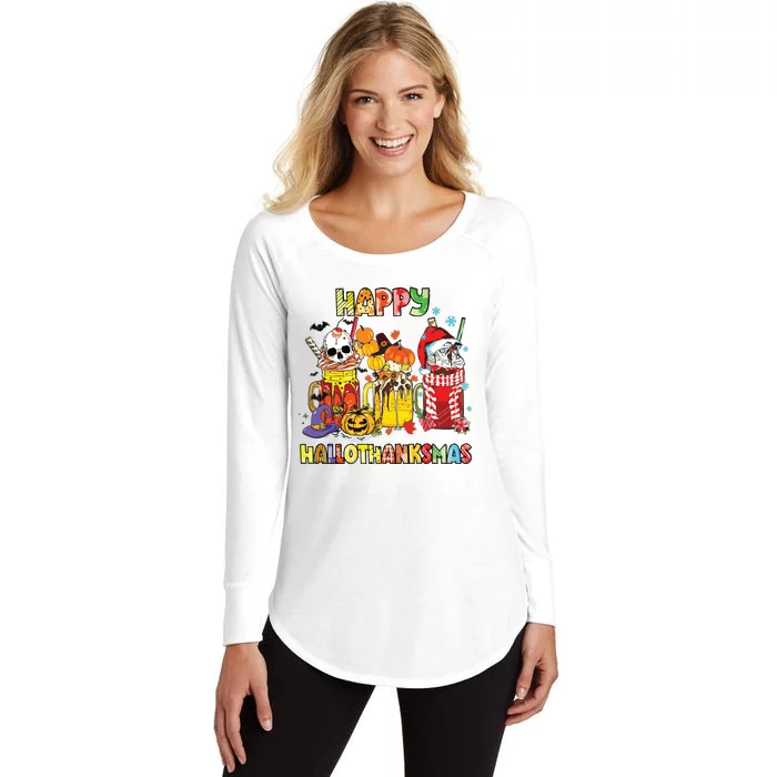 Coffee Halloween Thanksgiving Christmas Happy Hallothanksmas Women's Perfect Tri Tunic Long Sleeve Shirt