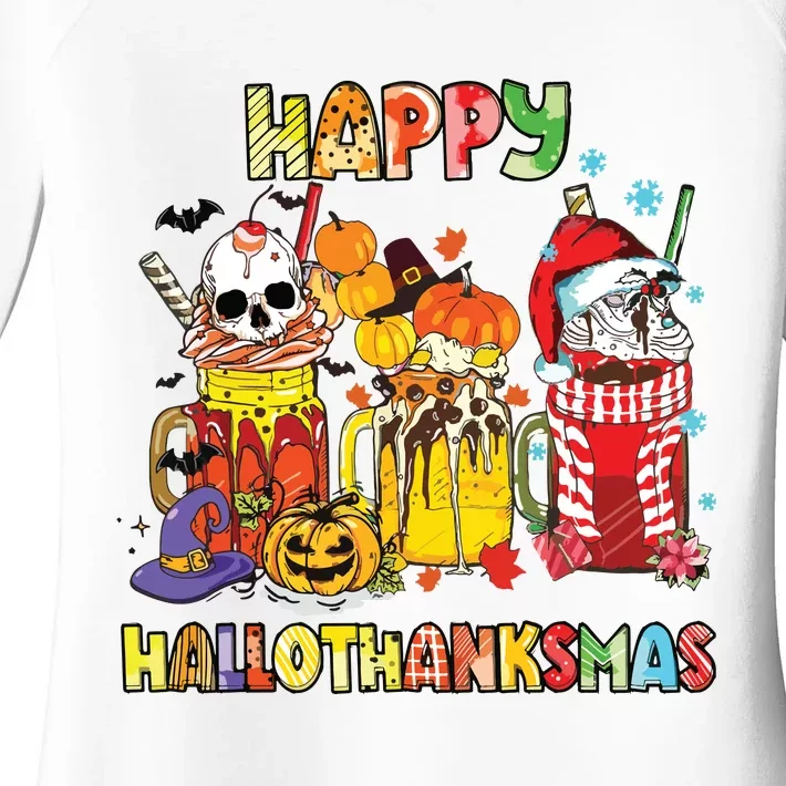 Coffee Halloween Thanksgiving Christmas Happy Hallothanksmas Women's Perfect Tri Tunic Long Sleeve Shirt