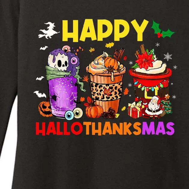 Coffee Halloween Thanksgiving Christmas Happy Hallothanksmas Womens CVC Long Sleeve Shirt