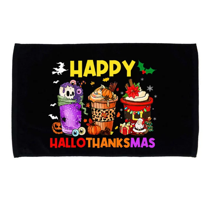 Coffee Halloween Thanksgiving Christmas Happy Hallothanksmas Microfiber Hand Towel