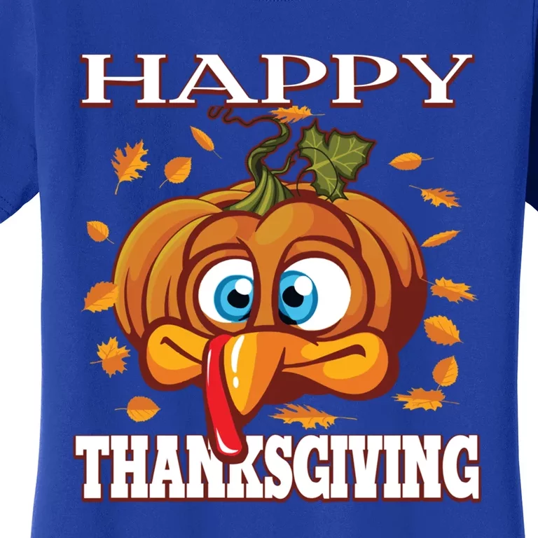 Cute Happy Thanksgiving Pumpkin Turkey Face Gift Women's T-Shirt