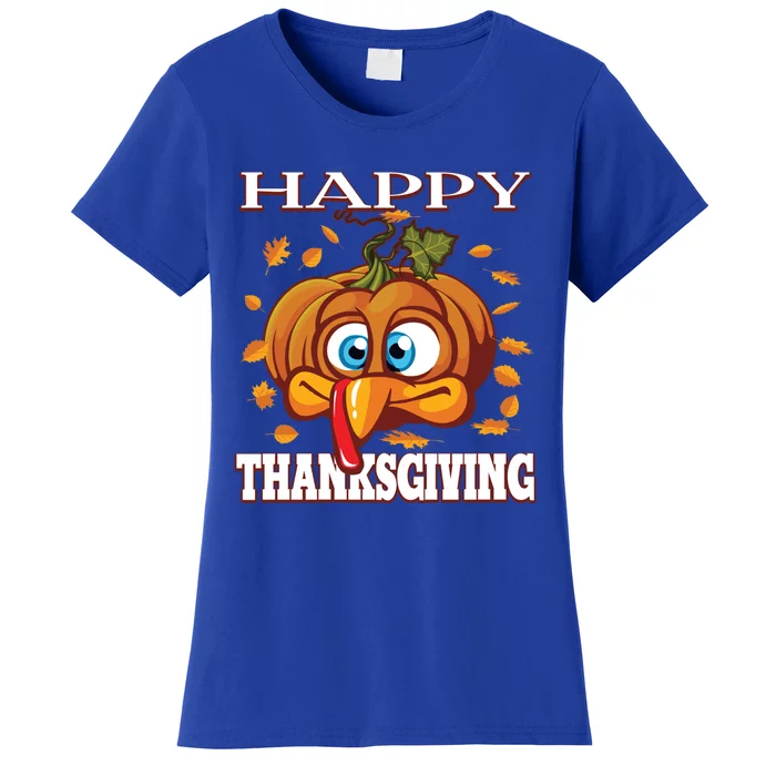 Cute Happy Thanksgiving Pumpkin Turkey Face Gift Women's T-Shirt