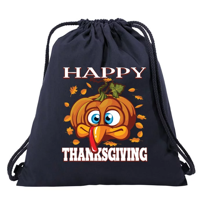 Cute Happy Thanksgiving Pumpkin Turkey Face Gift Drawstring Bag