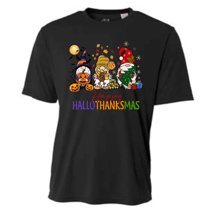 Coffee Halloween Thanksgiving Christmas Happy Hallothanksmas Gift Cooling Performance Crew T-Shirt