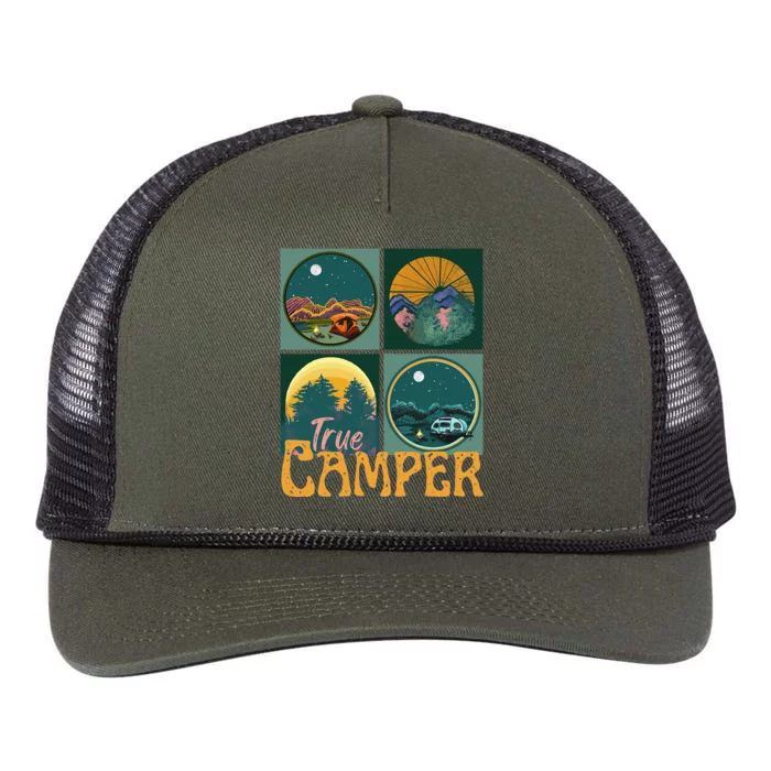 Camping Hiker True Camper RV Tent Nature Outdoor Retro Rope Trucker Hat Cap