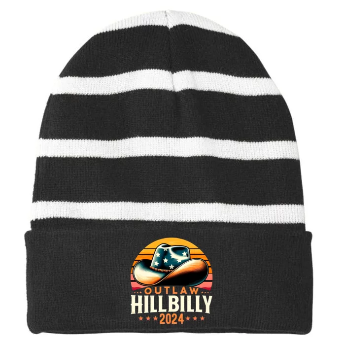 Cowboy Hat Us Election Day Vintage Outlaw Hillbilly 2024 Kamala Harris Striped Beanie with Solid Band