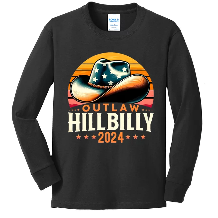 Cowboy Hat Us Election Day Vintage Outlaw Hillbilly 2024 Kamala Harris Kids Long Sleeve Shirt