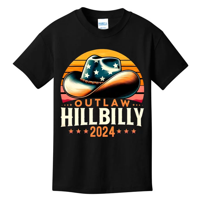 Cowboy Hat Us Election Day Vintage Outlaw Hillbilly 2024 Kamala Harris Kids T-Shirt