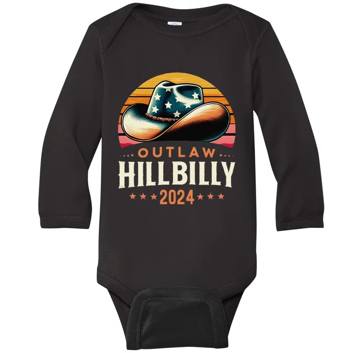 Cow Hat Us Election Day Vintage Outlaw Hillbilly 2024 Baby Long Sleeve Bodysuit