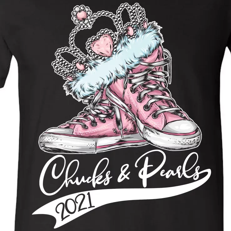 Chucks & Pearls 2021 Crown Madam Vice President Kamala Harris V-Neck T-Shirt