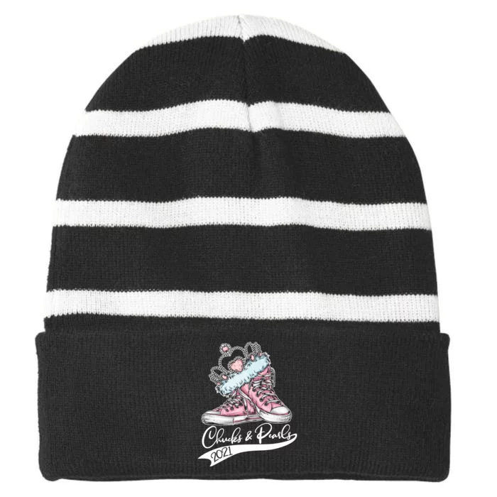 Chucks & Pearls 2021 Crown Madam Vice President Kamala Harris Striped Beanie with Solid Band